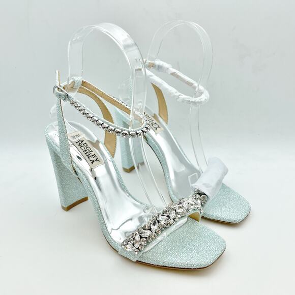 BADGLEY MISCHKA Womens Tasmine Tall Evening Sandals US 6.5 37 Blue Crystals NIB - Picture 5 of 12